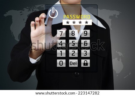 business hand with a password on a digital screen