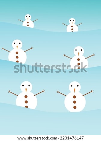 Vector winter illustration with a cute snowman, Christmas snow background