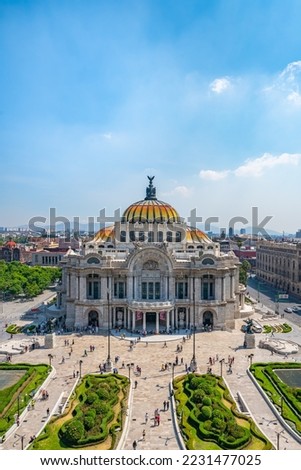 The Palace of Fine Arts also know as "Palacio de Bellas Artes" is a prominent cultural center in Mexico City, was built for Centennial of the War of Independence in 1910. Royalty-Free Stock Photo #2231477025