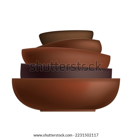 Brown dishes. A set of deep bowls. Vector illustration. Isolated objects on a white background.