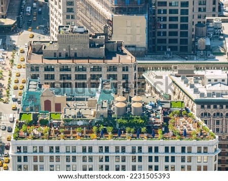 Aerial view of a rooftop garden at New York