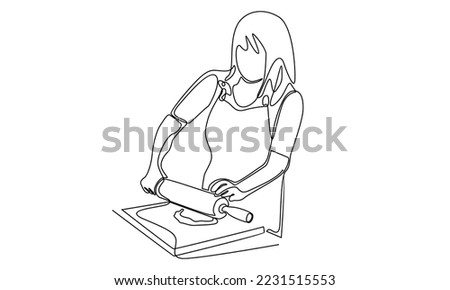 continuous line of woman rolling dough with rolling pin