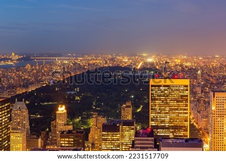 Night aerial view of New York City cityscape at New York