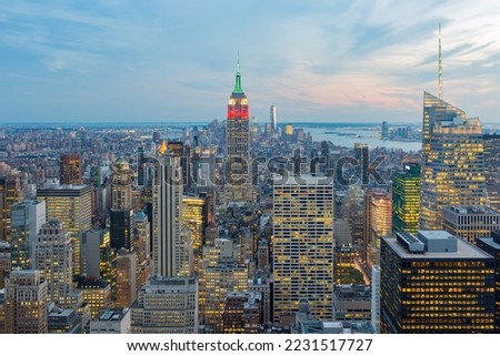Night aerial view of New York City cityscape at New York