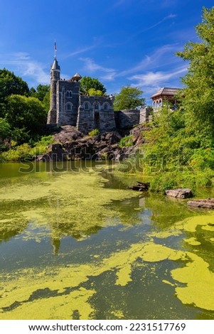Sunny view of Belvedere Castle in Central Park at New York City