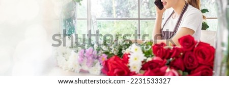 Web banner group of female florists Asians are arranging flowers for customers who come to order them for various ceremonies such as weddings, Valentine's Day or to give to loved ones. Royalty-Free Stock Photo #2231533327