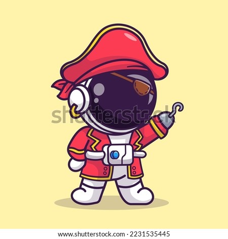 Cute Astronaut Pirate Cartoon Vector Icon Illustration. Science Holiday Icon Concept Isolated Premium Vector. Flat Cartoon Style Royalty-Free Stock Photo #2231535445