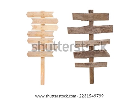  Wood sign plank, wooden sign two style  isolated on white background with clipping path include for design usage purpose.