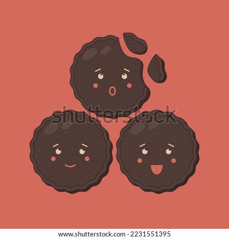 Chocolate chip cookies with different emotions on a red background. Vector illustration for your design