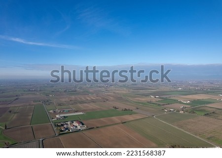 drone point of view of rural fields in the Po valley in Mantua, Lombardy Italy padain plan