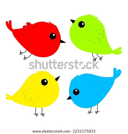 Four bird set icon. Cute kawaii cartoon funny baby character. Birds collection. Animal. Decoration element. Colorful sticker print. Flat design. Isolated. White background. Vector illustration