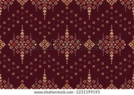 Ethnic Patterns. Embroidery Cross Stitch. Pixel Horizontal Seamless Vector. Geometric Ethnic Indian pattern. Native Ethnic pattern. Cross-Stitch. Texture Textile Fabric Clothing Knitwear print.