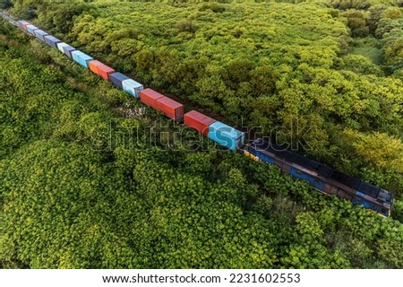 high angle view of freight train. Royalty-Free Stock Photo #2231602553