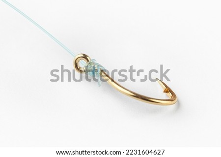 fishing golden hook with fishing line on white background. Blurred concept Royalty-Free Stock Photo #2231604627