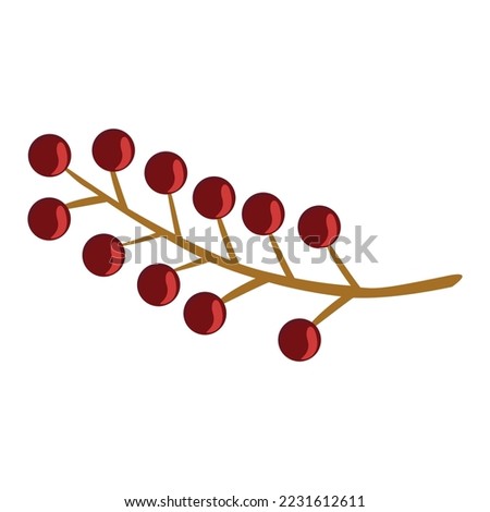 Branch with red berries, element for winter holidays decoration, vector