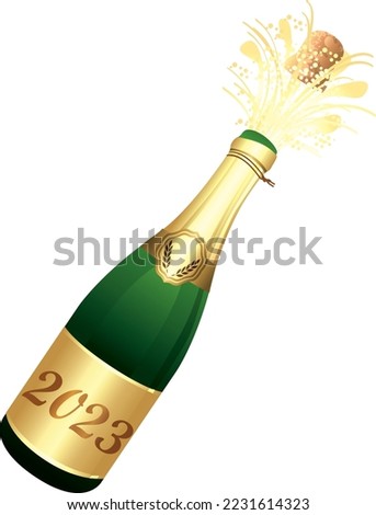 Champaign bottle. Cork explosion. Festive icon. Vector illustration.
