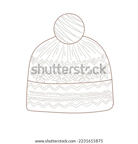 Sketch of knitted hat on white background