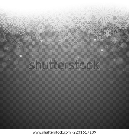Beautiful Winter Snowfall Pattern on Transparency Background. Vector clip art.