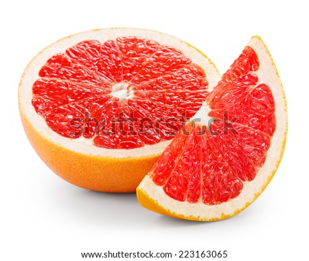 Half and slice of grapefruit isolated on white Royalty-Free Stock Photo #223163065