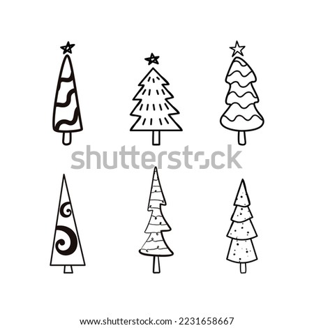 set of handrawn christmas tree doodle