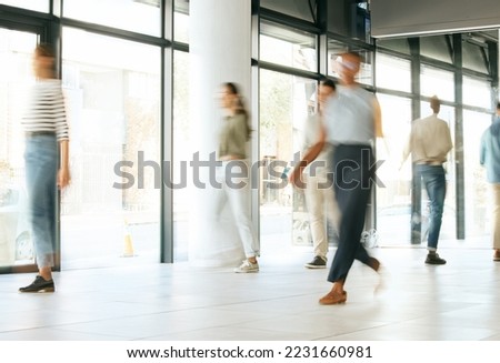 Office walking, business and team with moving speed in a office ready for morning working. Corporate worker, company employee group and staff walk together with a blur, action and fast workplace
