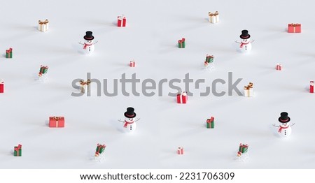 Pattern picture of gift box and snowman set, 3D Rendering