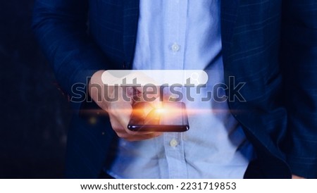 Businessman touching smartphone data search box information technology Search Engine Optimization. uses a search box to search for information on the Internet.