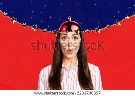 Creative photo 3d collage postcard poster picture brochure of astonished girl impressed season sale shopping isolated painting background