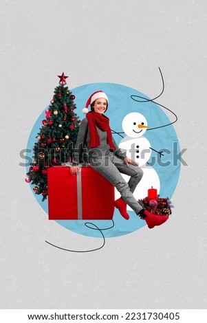 Artwork magazine collage picture of smiling santa assistant enjoying x-mas time isolated drawing background