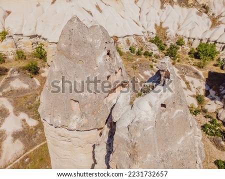 Unique geological formations in Love Valley in Cappadocia, popular travel destination in Turkey Royalty-Free Stock Photo #2231732657