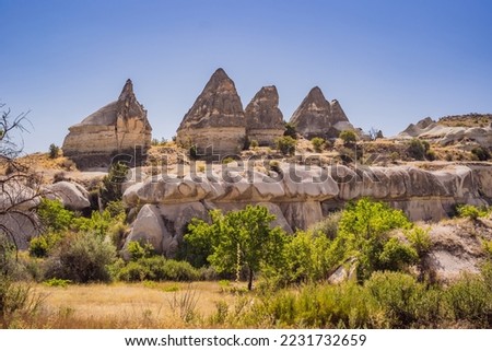 Unique geological formations in Love Valley in Cappadocia, popular travel destination in Turkey Royalty-Free Stock Photo #2231732659