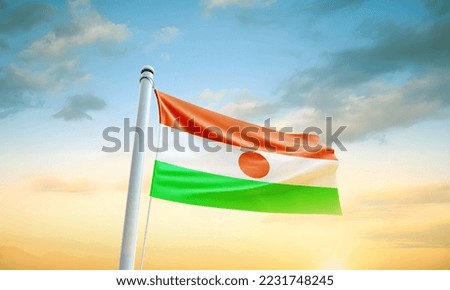 Niger flag waving in beautiful sky.
