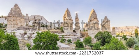 Unique geological formations in Love Valley in Cappadocia, popular travel destination in Turkey Royalty-Free Stock Photo #2231752037