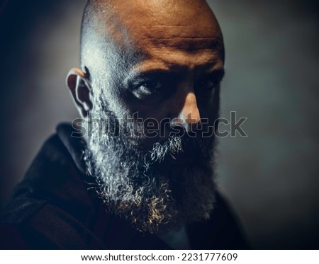 Self-portrait, studio photo session, bearded man, Madrid, Spain