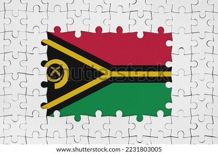 Vanuatu flag in frame of white puzzle pieces with missing central parts