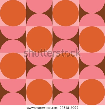Mid Century modern orange circles and pink half circles seamless pattern. For home décor, posters and wallpaper Royalty-Free Stock Photo #2231819079