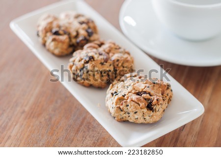 Coffee break with healthy cookies, stock photo