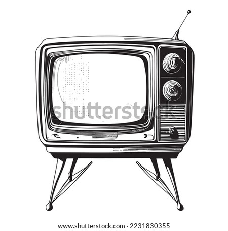 Retro TV sketch hand drawn in engraved style sketch Vector illustration