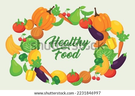 Vector hand drawn vegetables collection, 100% fresh vegetables healthy food text. Label for bio product only. Banner, poster with organic natural food