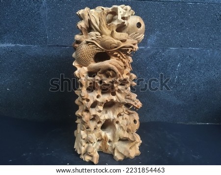 Balinese Wooden Dragon Sculpture Wood Carving, Sculpture, Art from Bali Indonesia