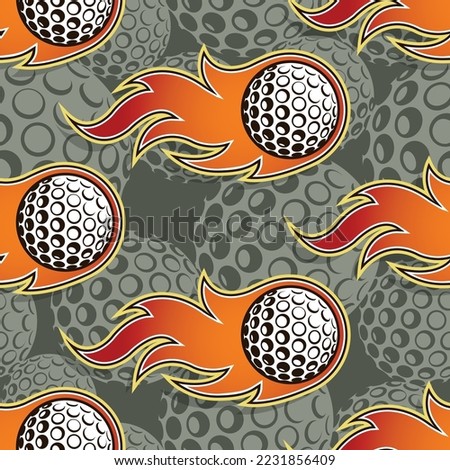 Burning golf balls repeating tile background. Golf ball and fire flame seamless pattern vector image wrapping paper design.