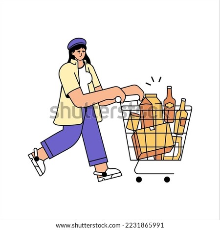 Customer woman illustration with shopping cart