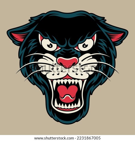 Panther with old school tattoo style. for t-shirts, stickers and other similar products. Royalty-Free Stock Photo #2231867005