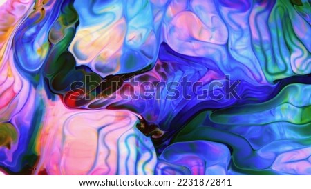 Blue and white psychedelic abstract bright multiple colors are mixed in a liquid, smoke like, with differrent color shades, texture background