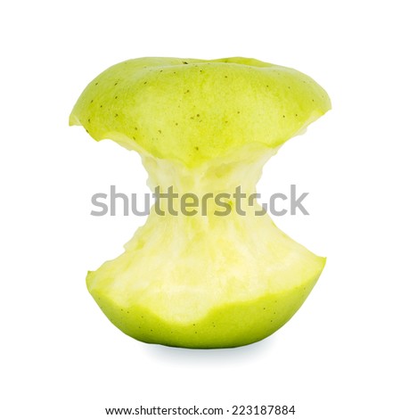 bitten green apple. Isolated on white background