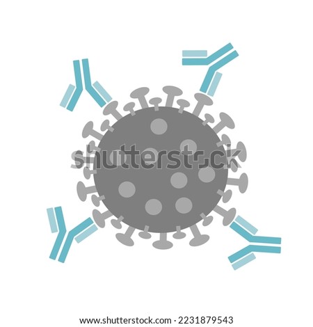 The icon concept of coronavirus molecules: SARS-CoV-2 or other type of viruses was bonded with neutralizing antibody for neutralize the specific pathogen. Royalty-Free Stock Photo #2231879543