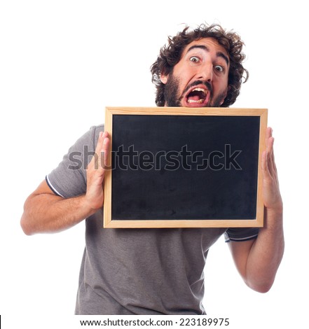 young crazy man with a blackboard