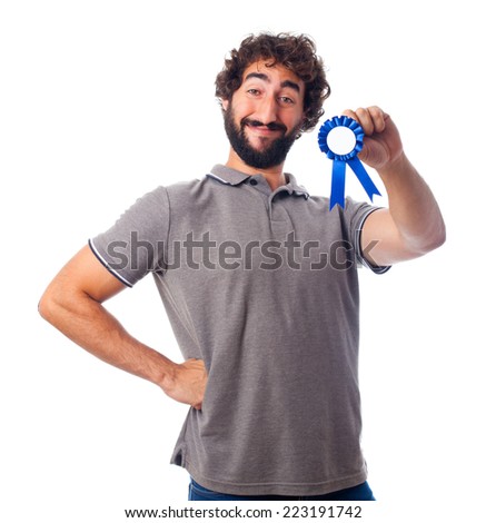 young crazy man with a medal
