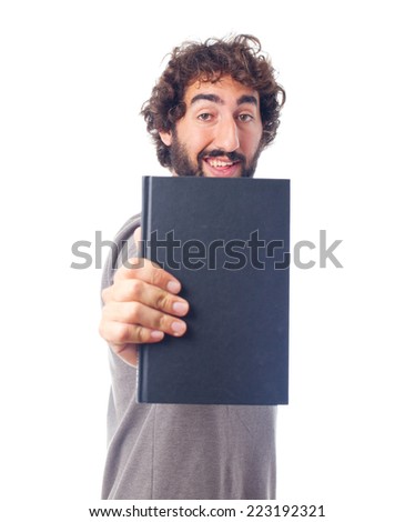 young crazy man with a book