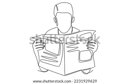 continuous line of businessman reading newspaper Royalty-Free Stock Photo #2231929629